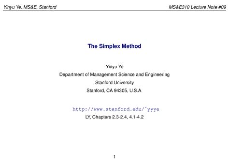 Lecture 09 - Good - The Simplex Method Yinyu Ye Department of ...
