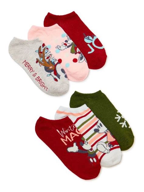 Disney Mickey & Friends, Holiday Women's No-Show Socks, 6-Pack, Size 4 ...