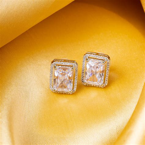 White Rectangle American Diamond Stud Earring – Putstyle