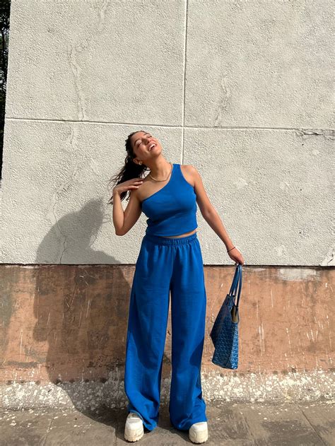 Electric blue French Terry One Shoulder Set – Obleka.in