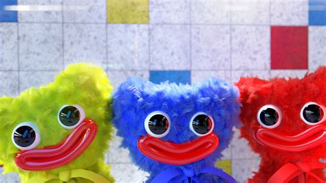 Download Huggy Wuggy Three Dolls Wallpaper | Wallpapers.com
