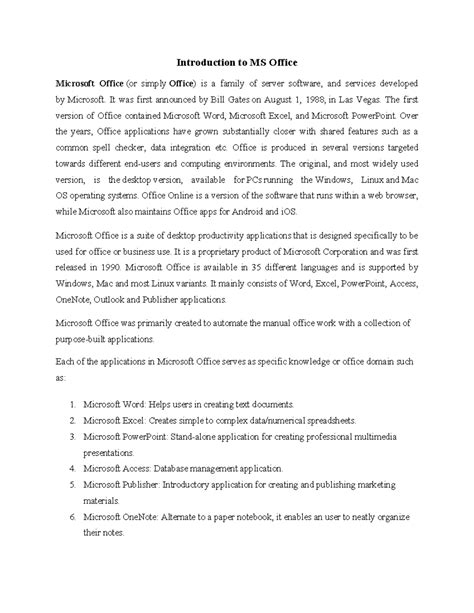 Introduction to MS Office basics - Introduction to MS Office Microsoft ...