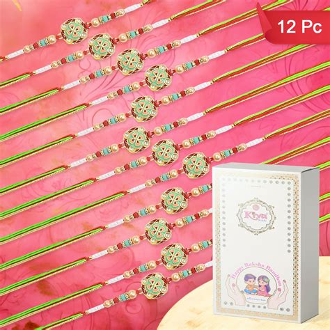 Set of 12 Festive Floral Meenakari Rakhis with Crystal Embellishments