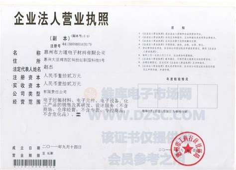 企业证书_营业执照_税务登记证_组织机构代码证_惠州市力道电子材料有限公司