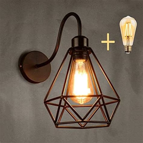 Pleasanthome Vintage Wall Lamp Industrial Diamond Iron Cage Retro ...