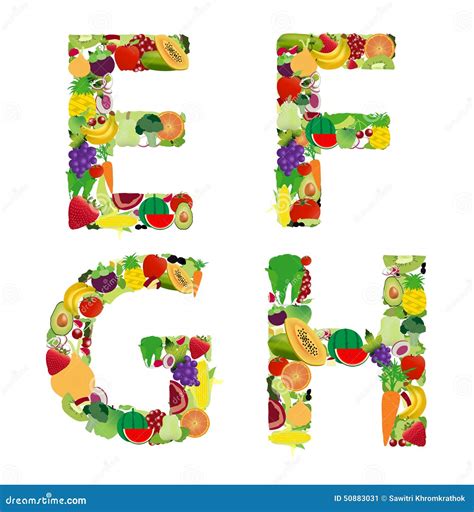 Vector Illustration Fruit and Vegetable Alphabet Letter Stock Vector ...