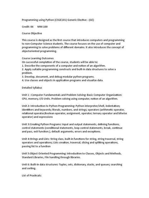 BSc Computer Science Python Syllabus 的图像结果