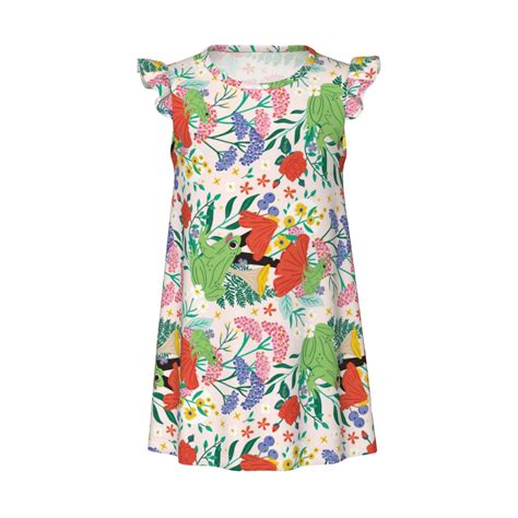 Mushroom and Frogs Girls Nightgown, Flutter Short Sleeves Night Dress ...