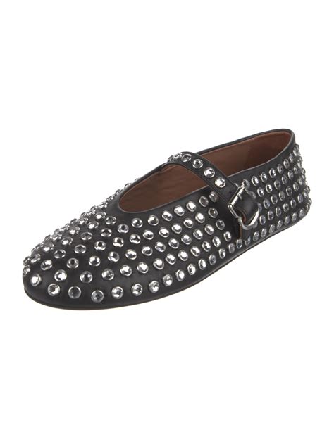 Alaïa Leather Printed Mary Jane Flats w/ Tags - Black Flats, Shoes ...