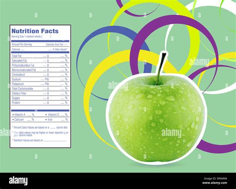 creative design for green apple with Nutrition facts label Stock Photo ...