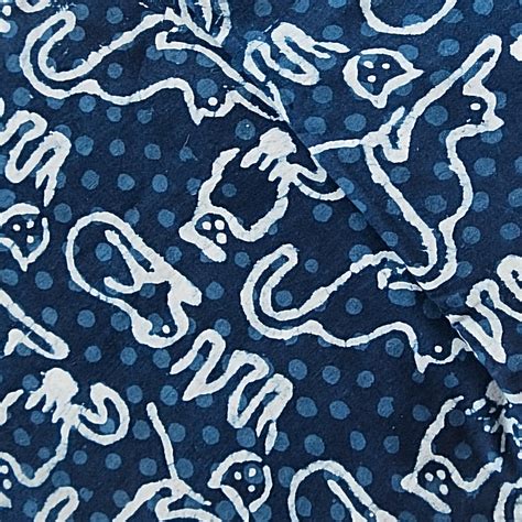 pure cotton indigo kitty cat with self dot design hand block print fab ...