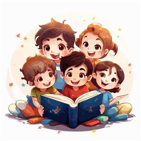 Joyful group of children reading colorful books together | Premium AI ...