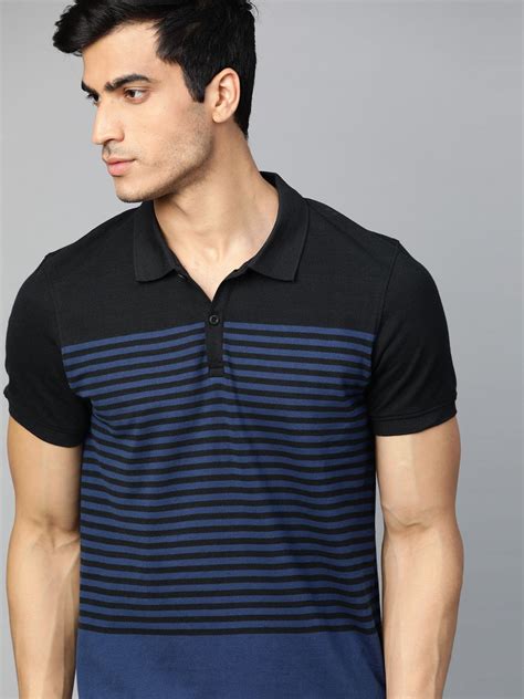 The Roadster Lifestyle Co Men Black & Navy Blue Striped Polo Collar T ...