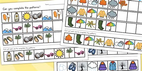 Winter Complete the Pattern Worksheets Temperate - patterns