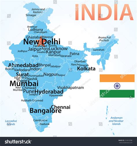 India Vector Map Carefully Scaled Cities Stock Vector 214910788 - Shutterstock