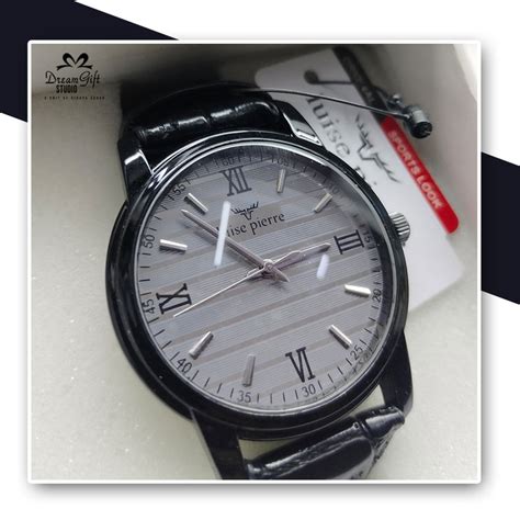 Luise Pierre Classic Analog Watch – Striped Silver Dial and Black Leat ...