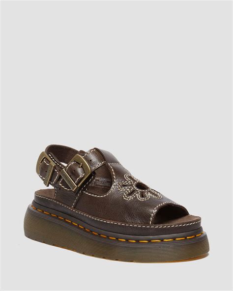 Dunnet Flower full grain leather sandals in Brown | Dr. Martens