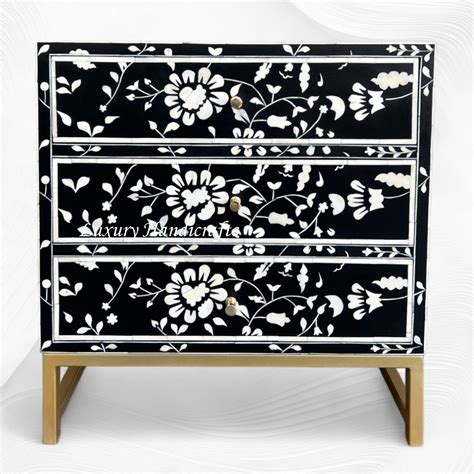 Buy Blooming Flowers Bone Inlay Bedside Table Black at FLAT 10% OFF ...