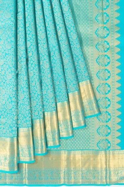 Classic Kanchipuram Silk Brocade Sky Blue Saree | Kankatala