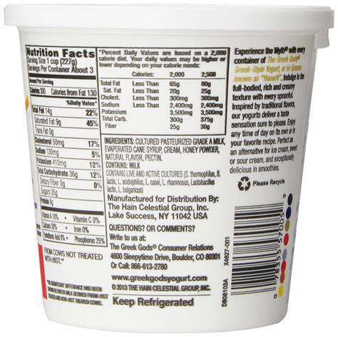 Greek Gods Honey Yogurt Nutrition