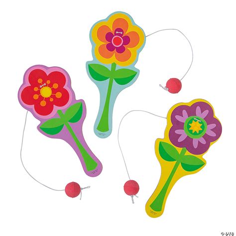 4" x 9" Flower-Shaped Multicolor Wood Paddleball Games – 12 Pc ...