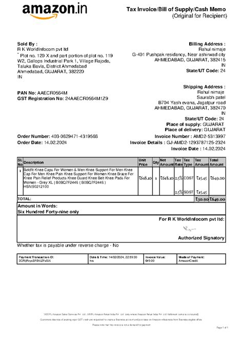 Invoice - A - Tax Invoice/Bill of Supply/Cash Memo (Original for ...