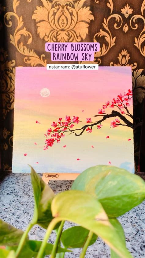 Cherry Blossoms Acrylic Painting | DIY Canvas Art