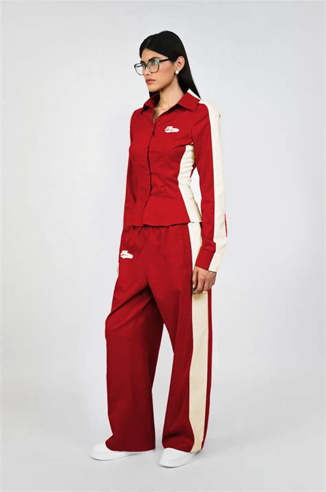 Embroidered trackpant with panelled detail (Red) – HUEMN