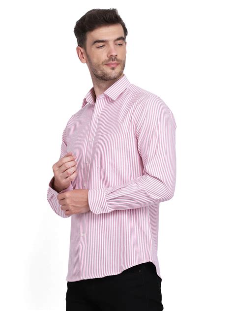 Cotton Oxford Casual Pink & White Striped Shirt – JJAAGG.COM