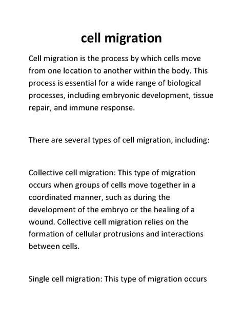 Cell migration part 1 - cell migration Cell migration is the process by ...