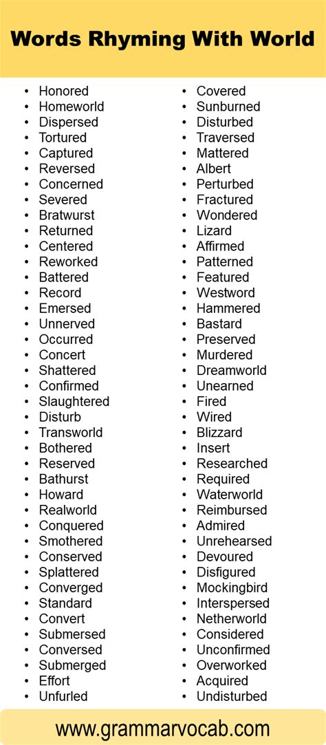 Words That Rhyme With World - GrammarVocab