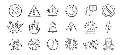 Warning doodle hand drawn icons set danger drawing sketch signs vector ...