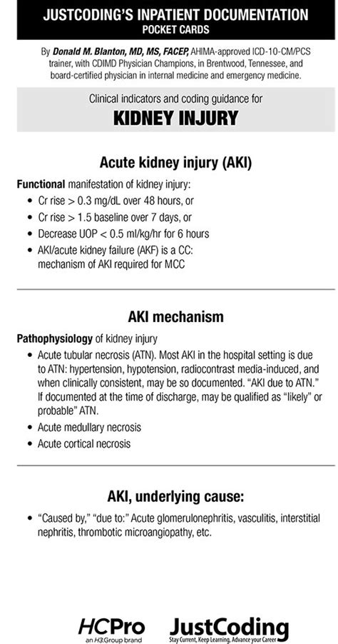 JustCoding's Inpatient Documentation Pocket Cards: Kidney Injury ...
