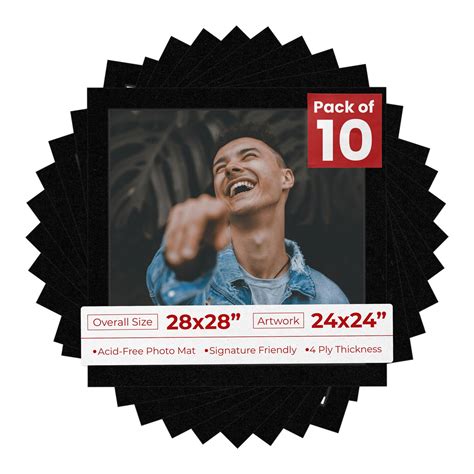 Black with Black Core Mat Board for 28x28 Frames - Fits 24x24 Photos ...