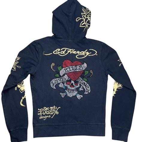Vintage Ed Hardy Hoodie Hoodzip Sweatshirt All Over... - Depop