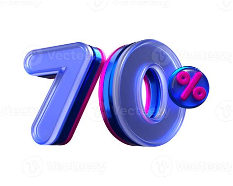 3D number 70 percentage sale discount purple, pink, neon colors ...
