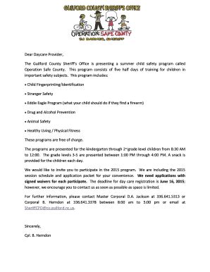 Fillable Online Operation Safe County - Guilford County Sheriff's ...