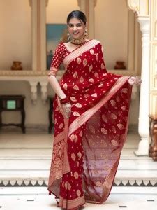 Buy PHEASANT Woven Banarasi Jacquard, Pure Silk Red Sarees Online ...