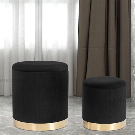 RIBAVARY® Round Velvet Luxurious Storage Ottoman,Vanity Stool Chair ...
