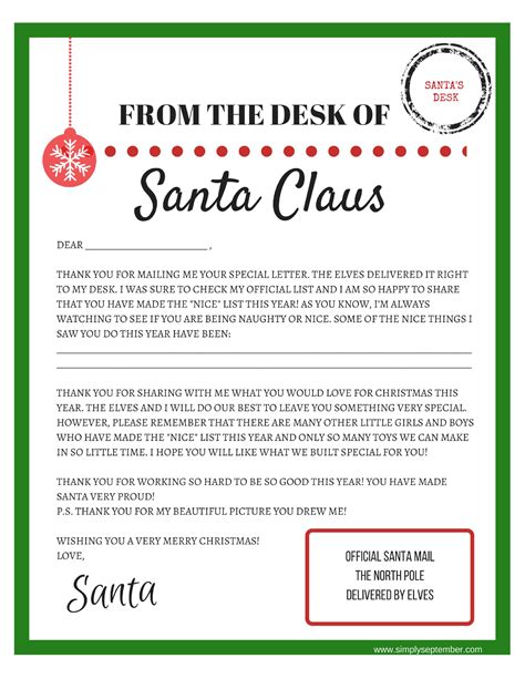Free Printable From Santa Letter