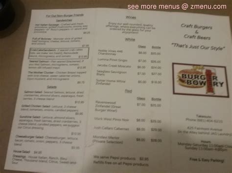 Online Menu of JAG Beer Burger Bowery Restaurant, Fairmont, West ...