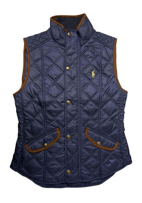 Buy Polo Ralph Lauren Women's Faux-Leather-Trim Quilted Vest, Navy ...