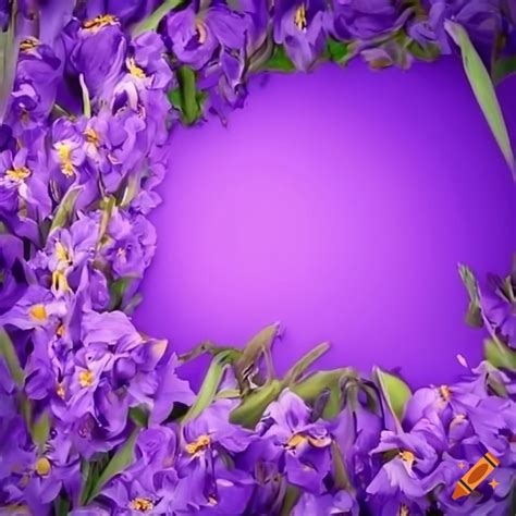 Purple irises flower frame on white background on Craiyon