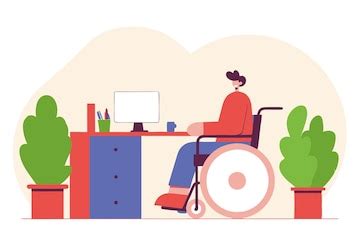 Employee sitting in wheelchair and working in office disabled person ...