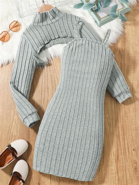 SHEIN Tween Girl Mock Neck Super Crop Top & Cami Dress | SHEIN USA