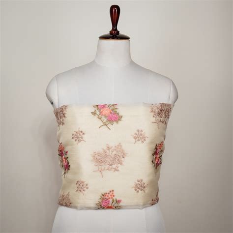Floral Bunch Blouse Piece on Ivory Silk Organza – Zarinama