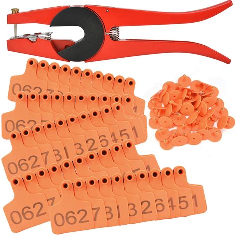 EASY 100 Sets Livestock Numbered Plastic Ear Tags for Cattle Cow Calves ...