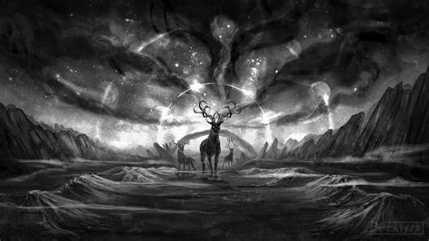 Download wallpaper 1366x768 creatures, fantasy, art, bw, animals ...