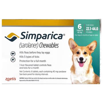 Zoetis Simparica Flea and Tick Control Tablet for Dogs | Pack of 6 ...