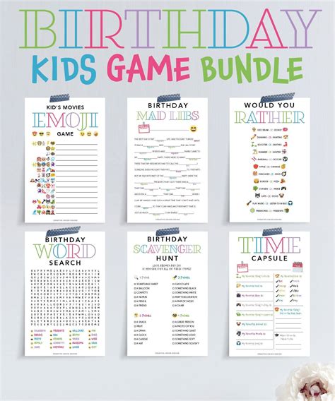 Kids Birthday Printable Games Bundle, Birthday Party Games ...